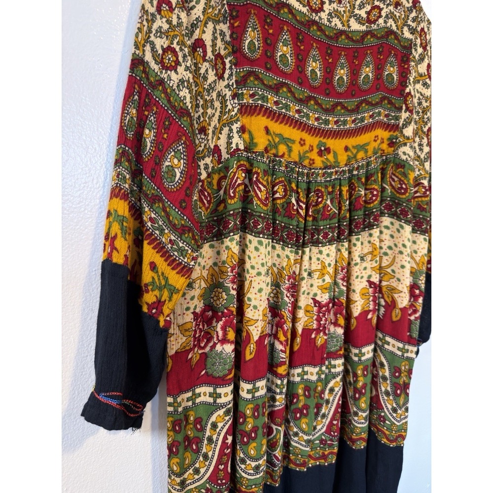 Shubham Boho Embroidered Paisley Floral Tunic Mini Dress Rayon Multicolor OS - Picture 10 of 12